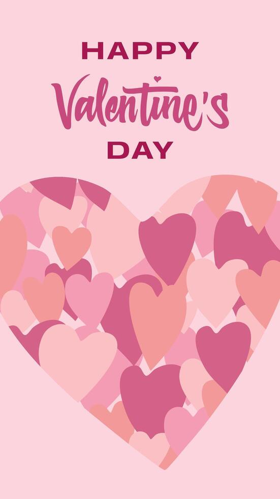 Romantic Valentine's Day template with hand-lettered text, heart designs, and purple-red hues, ideal for wedding invitations, cards, or social media vector