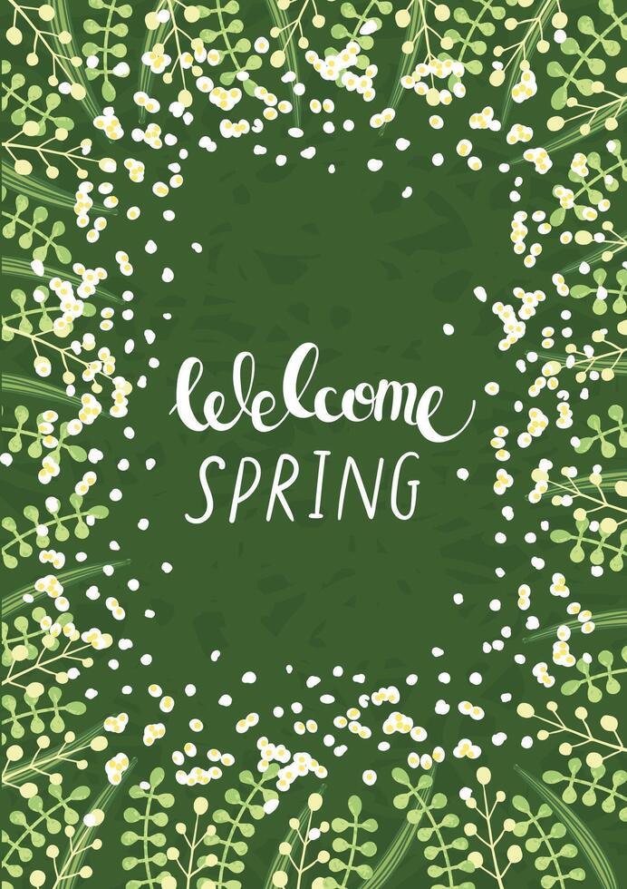 Hand Drawn Lettering - Welcome Spring on Floral Background vector