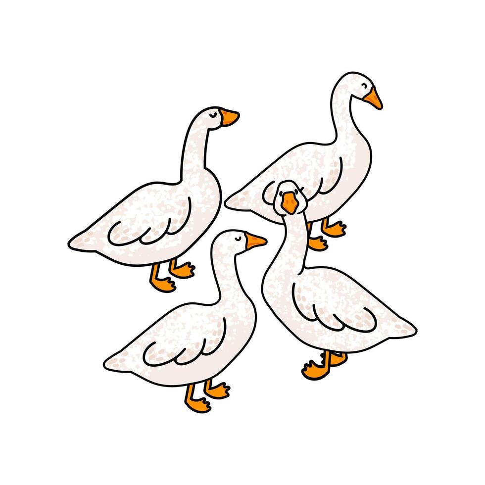 Colorful Illustration of Flock of Geese Isolated on White Background vector
