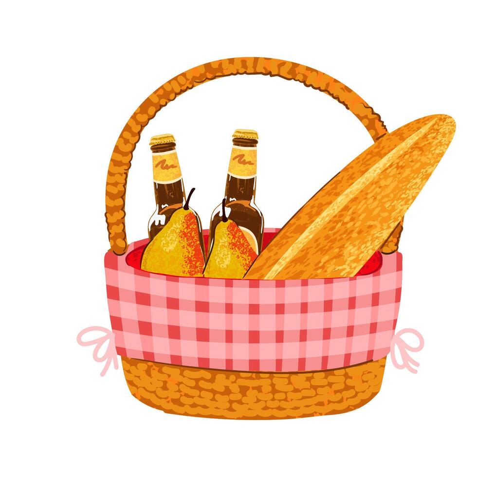 Colorful Illustration of Picnic Basket Isolated on White Background vector