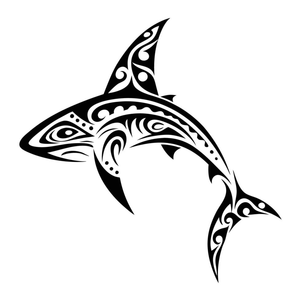 Shark tribal tattoo with black and white background design. vector