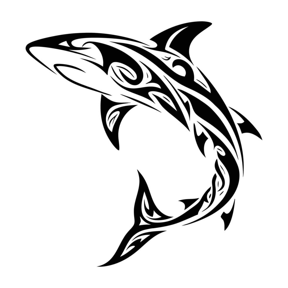 Simple line shark tattoo design. vector