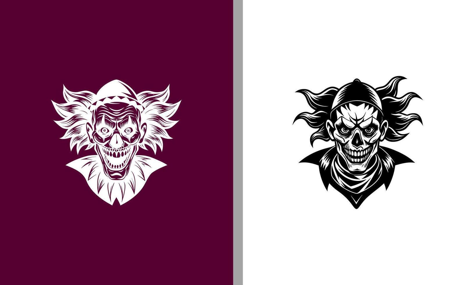 creative Bold black-and-white clown skull design illustration vector