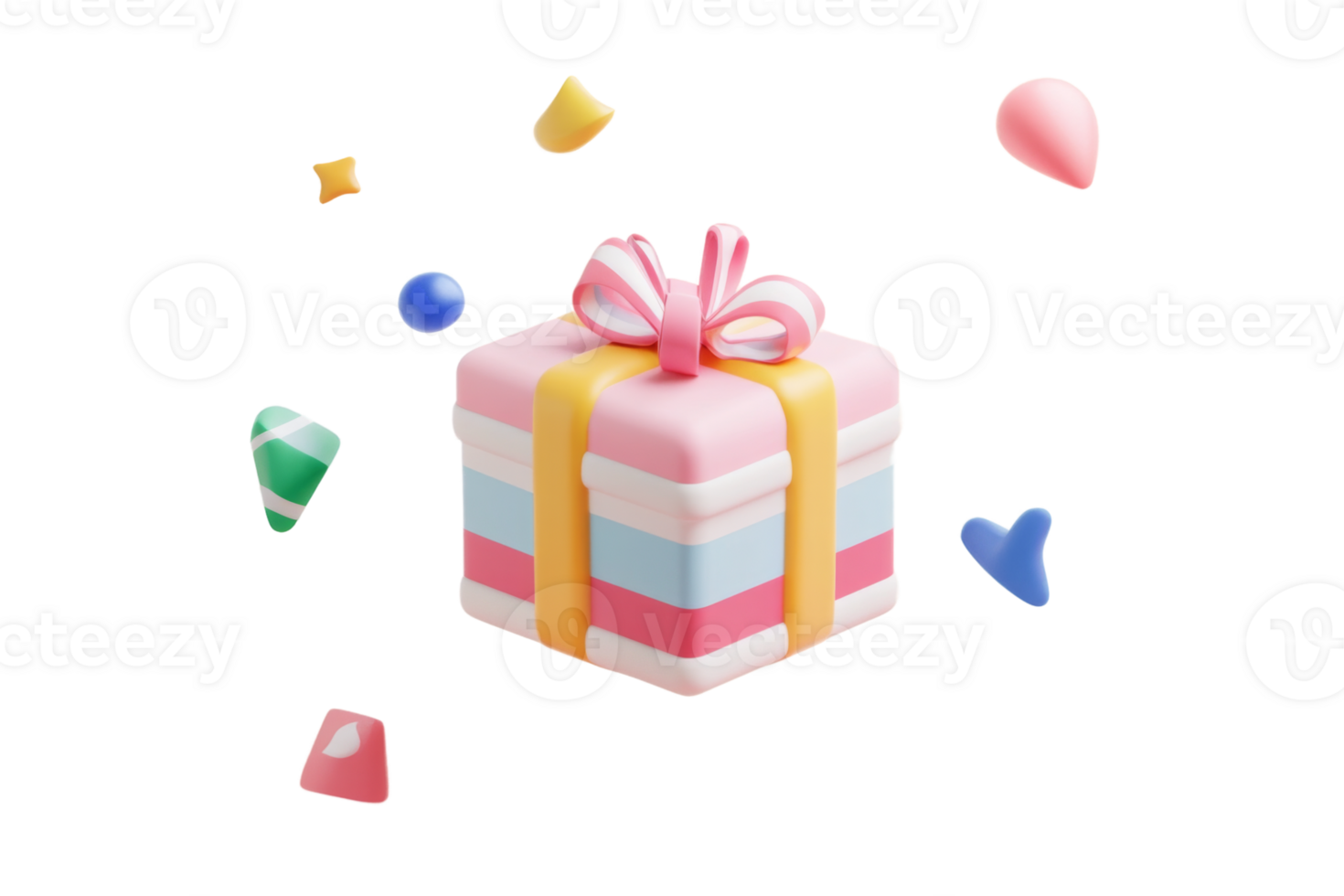 3D Gift Box with Floating Shapes png