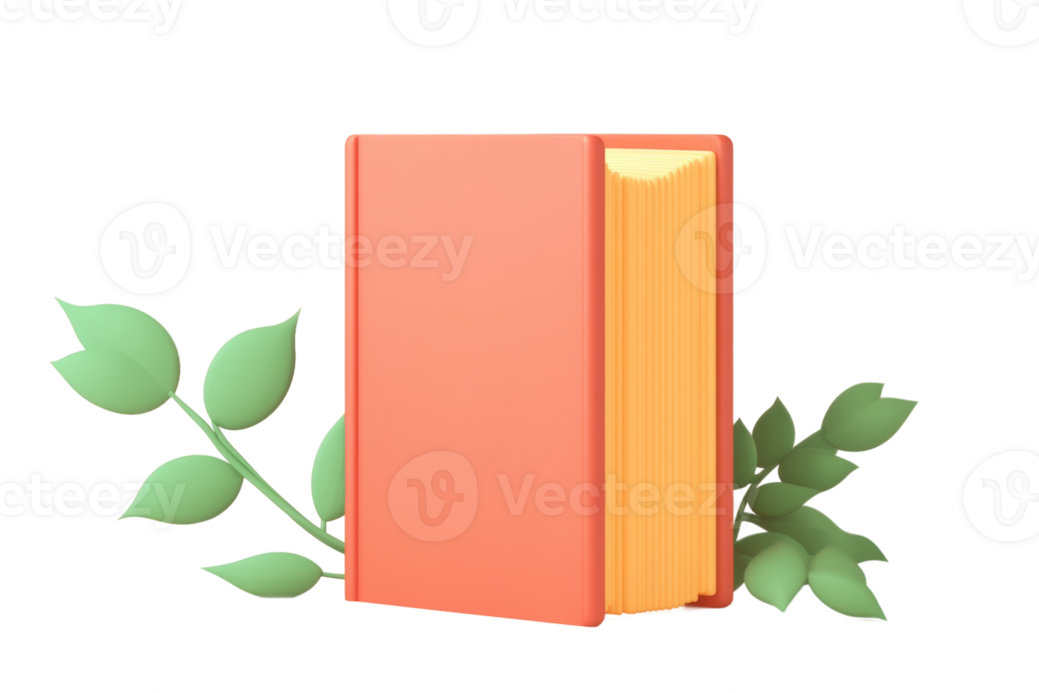 3D Render of Book with Leaves png