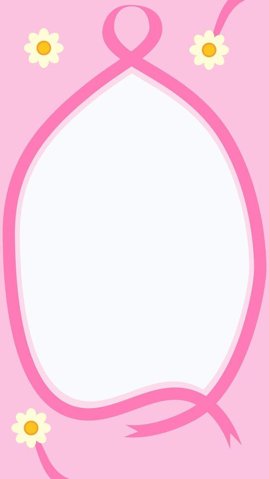 Cancer day vertical background. Pink color cancer day banner with curved ribbon and flowers. Place for text. Illustration in flat design style vector