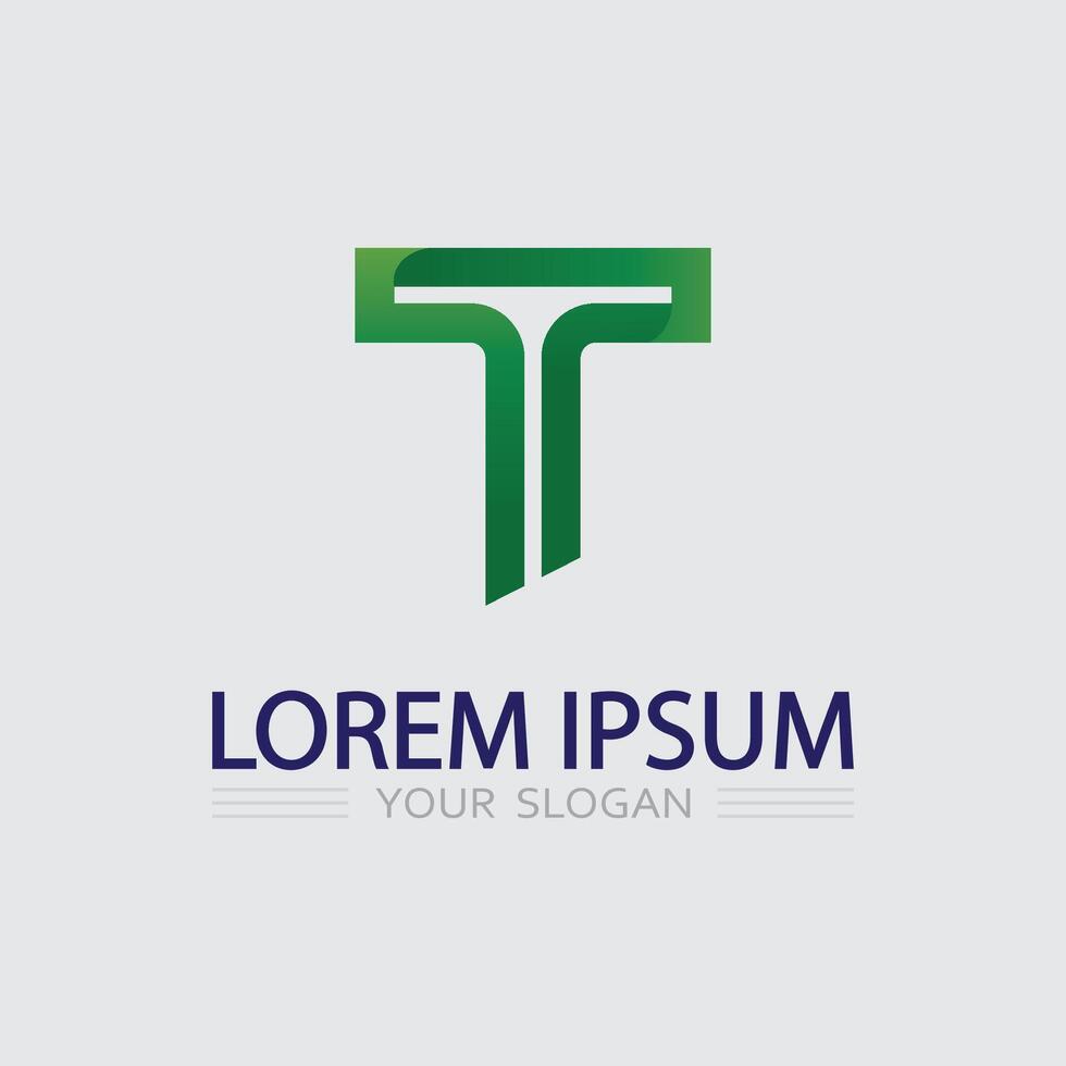 letter T logo image and font T design graphic green vector