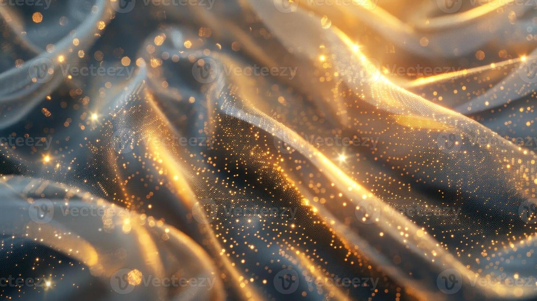 Shimmering waves of light cascade across luxurious folds, creating a mesmerizing dance of golden sparks photo