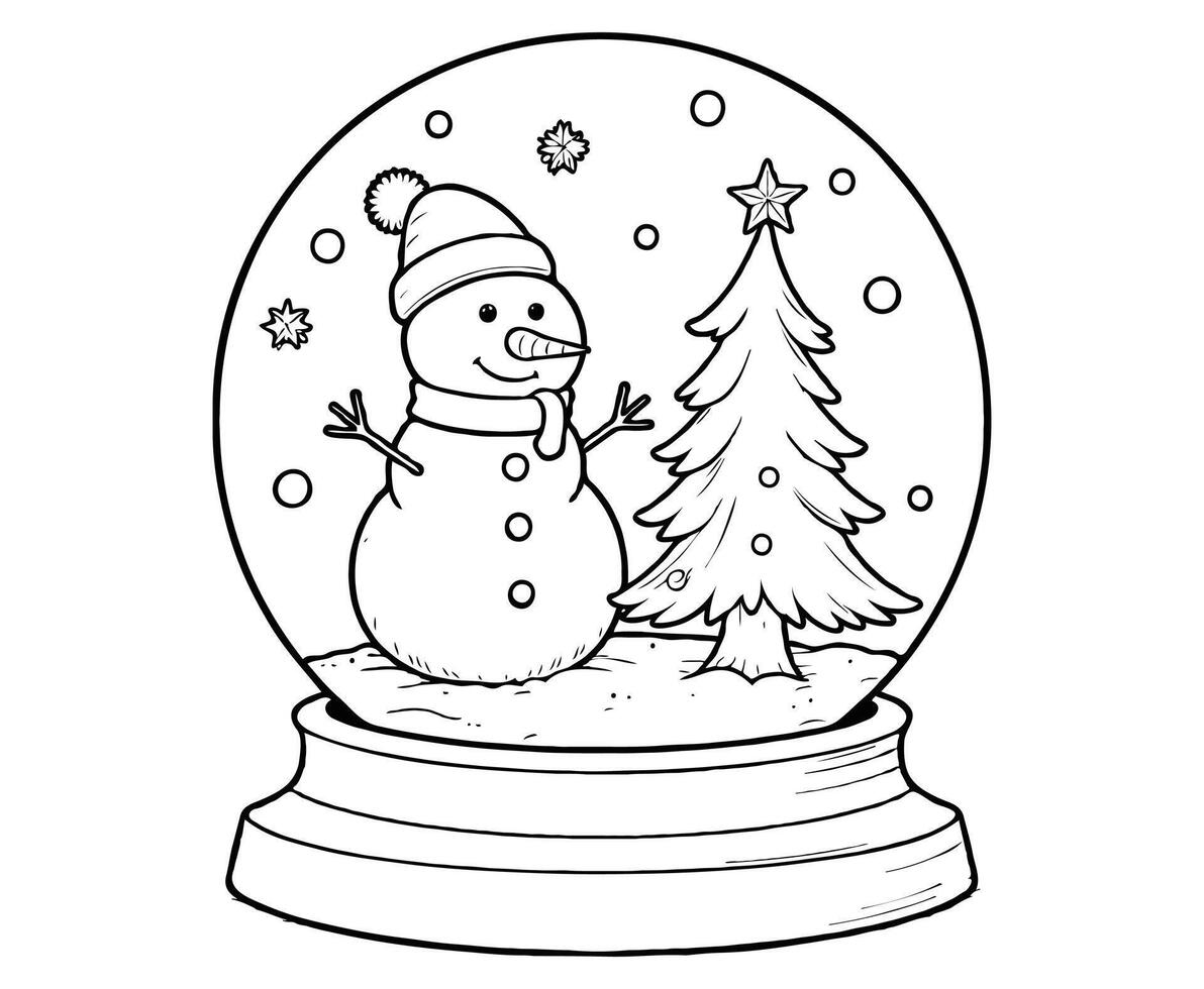 snowman and tree for Christmas Coloring Page vector