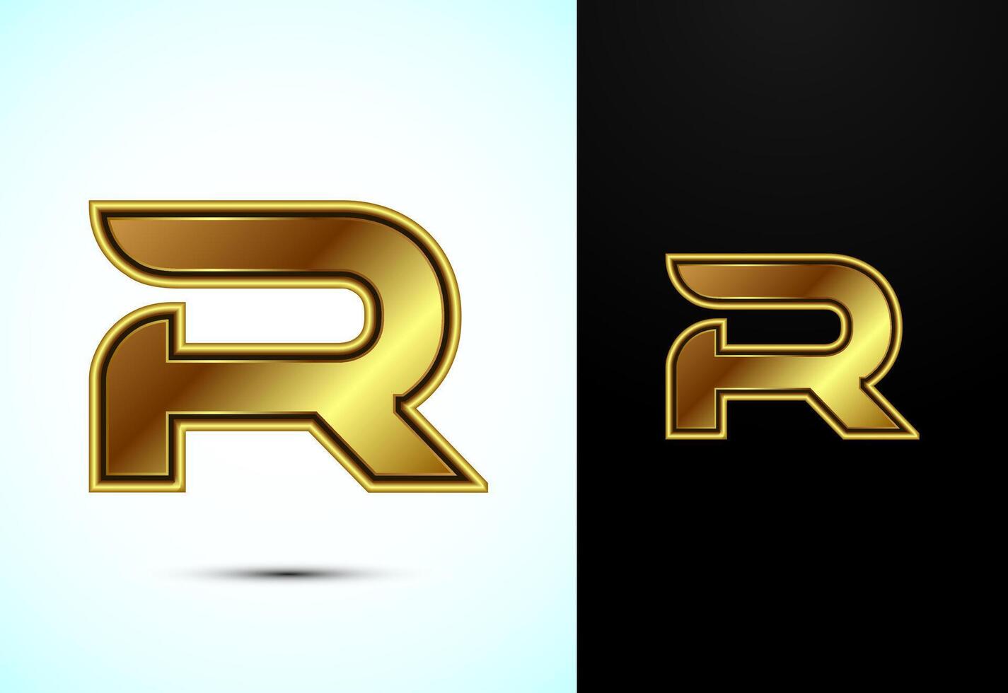 English alphabet R in gold color style. Graphic alphabet symbol for corporate business identity vector