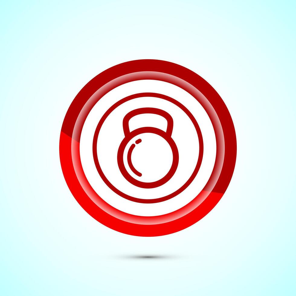 Kettlebell icon design illustration. Weight icon for weight lifting, fitness, and gym workouts. Red color button design vector