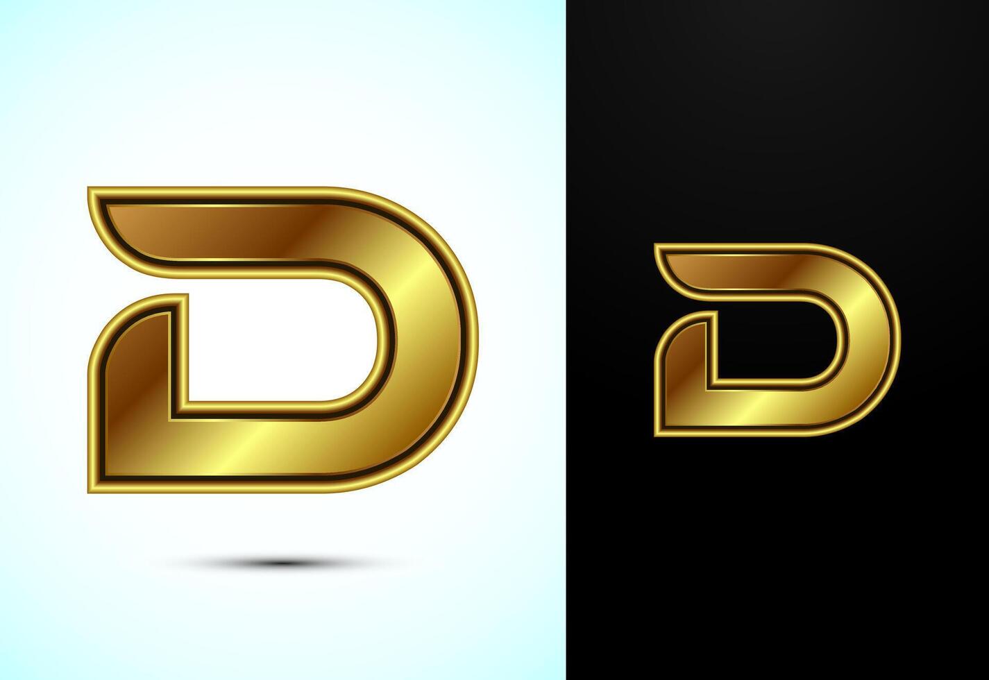 English alphabet D in gold color style. Graphic alphabet symbol for corporate business identity vector