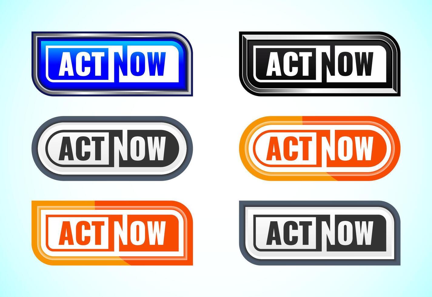 Act now button set of different shapes. Suitable for mobile app, and website UI design. vector