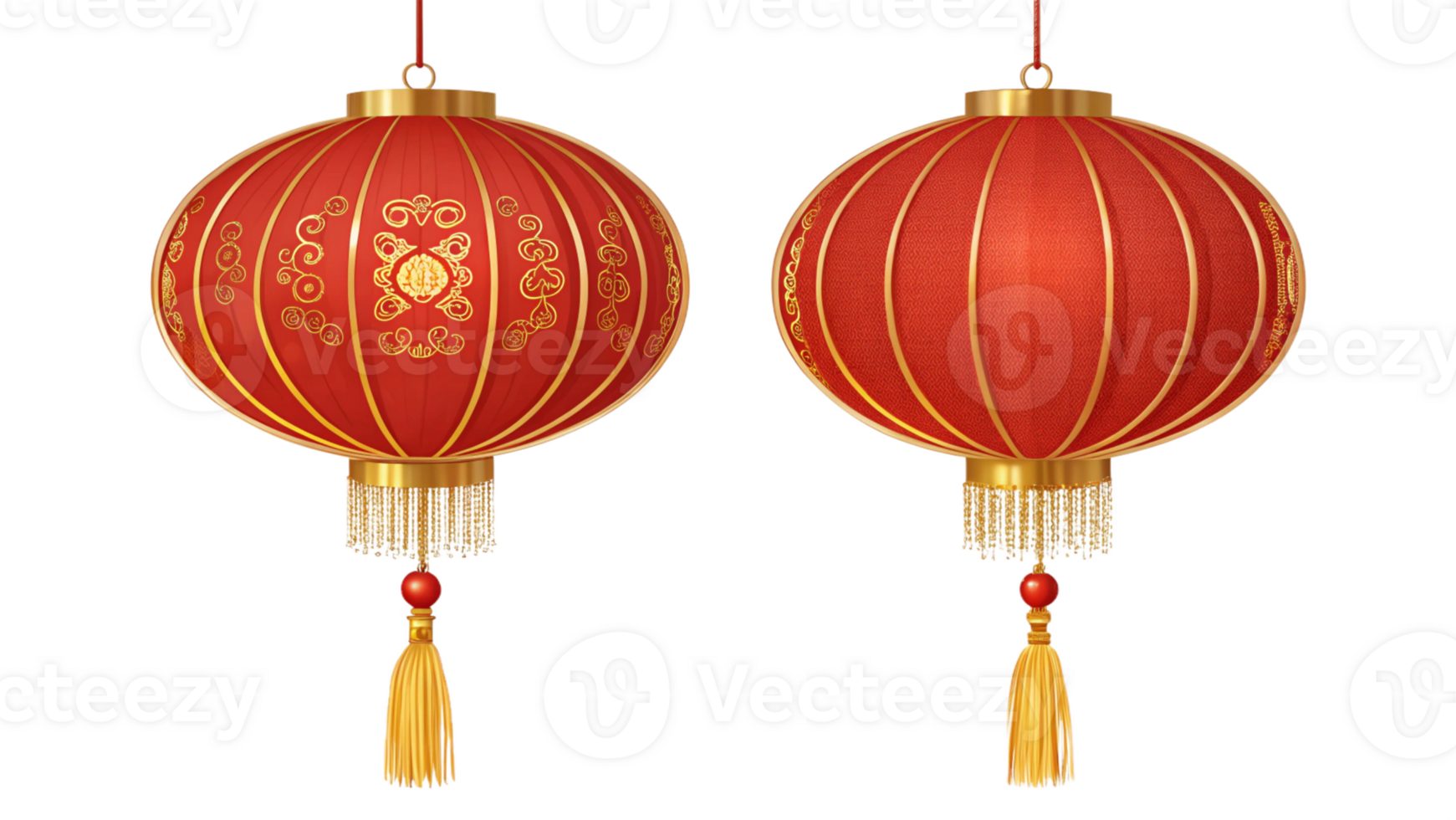 Pair of Chinese red lanterns with golden tassels png