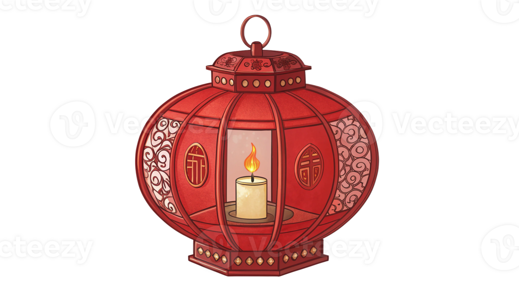 Chinese red lantern with a small candle inside png