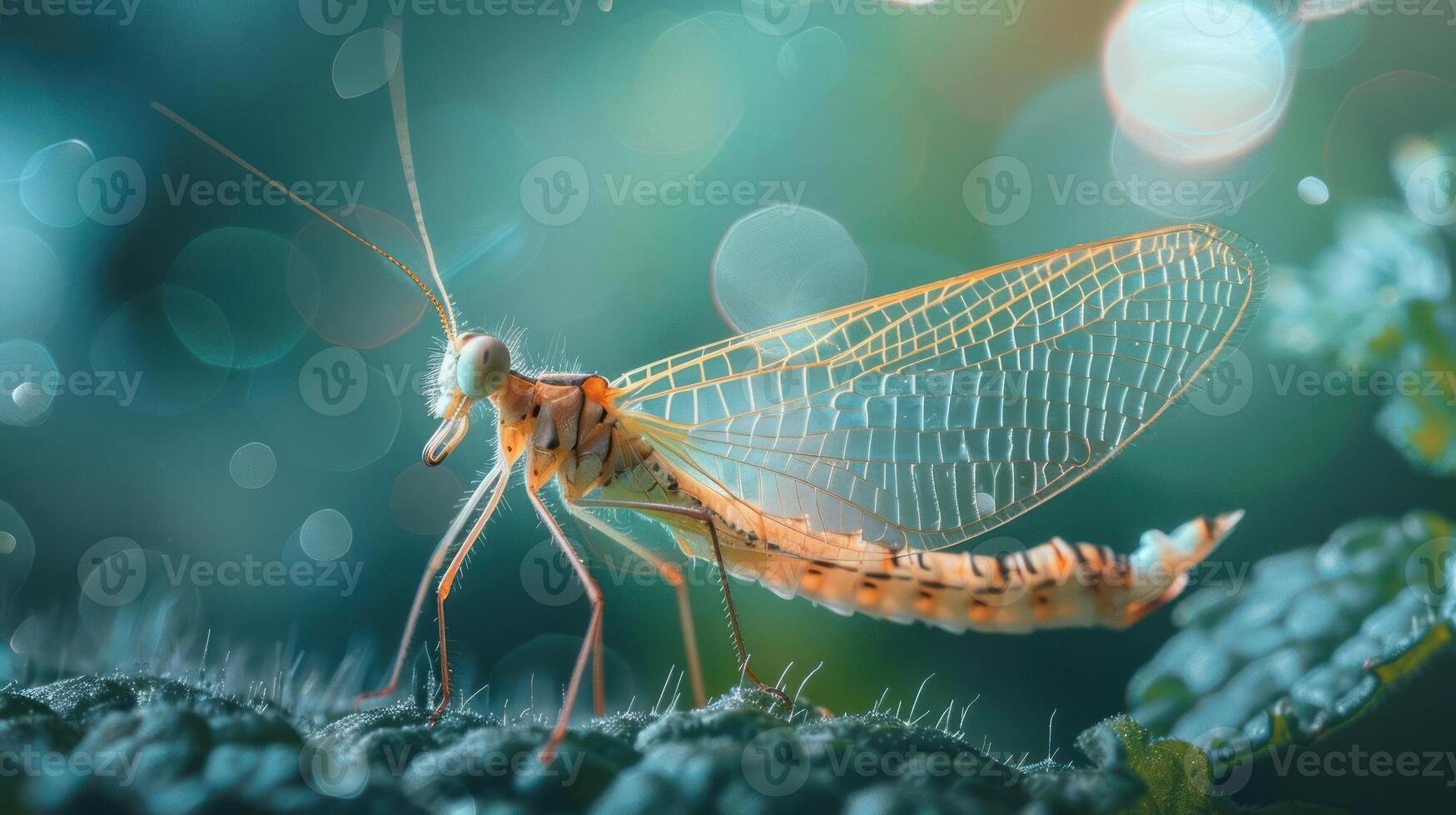 A close-up photograph of a mayfly, showcasing its intricate details and delicate features. photo