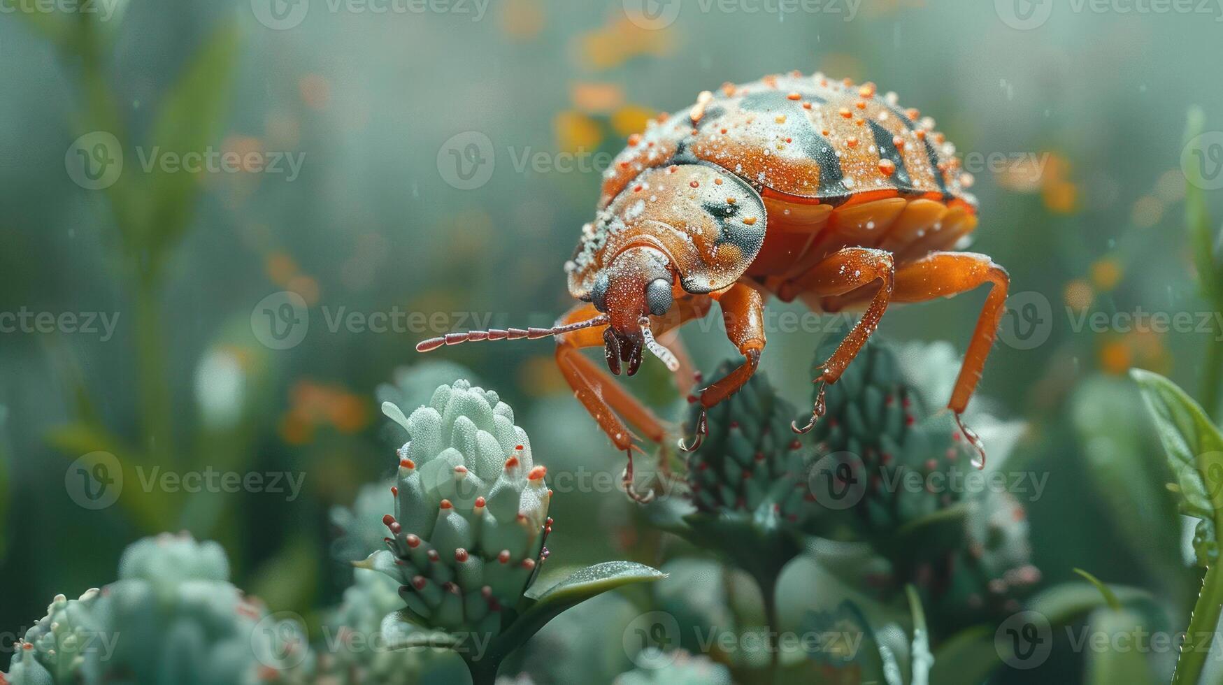 A close-up view of a bug on top of cactus flowers photo