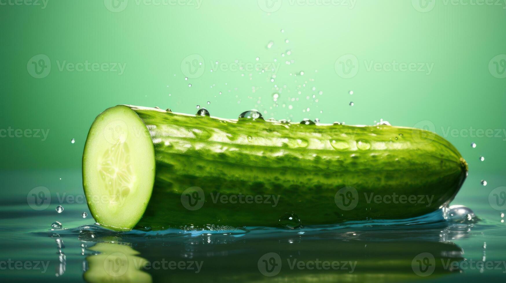 A cucumber with a slice of it on the side photo