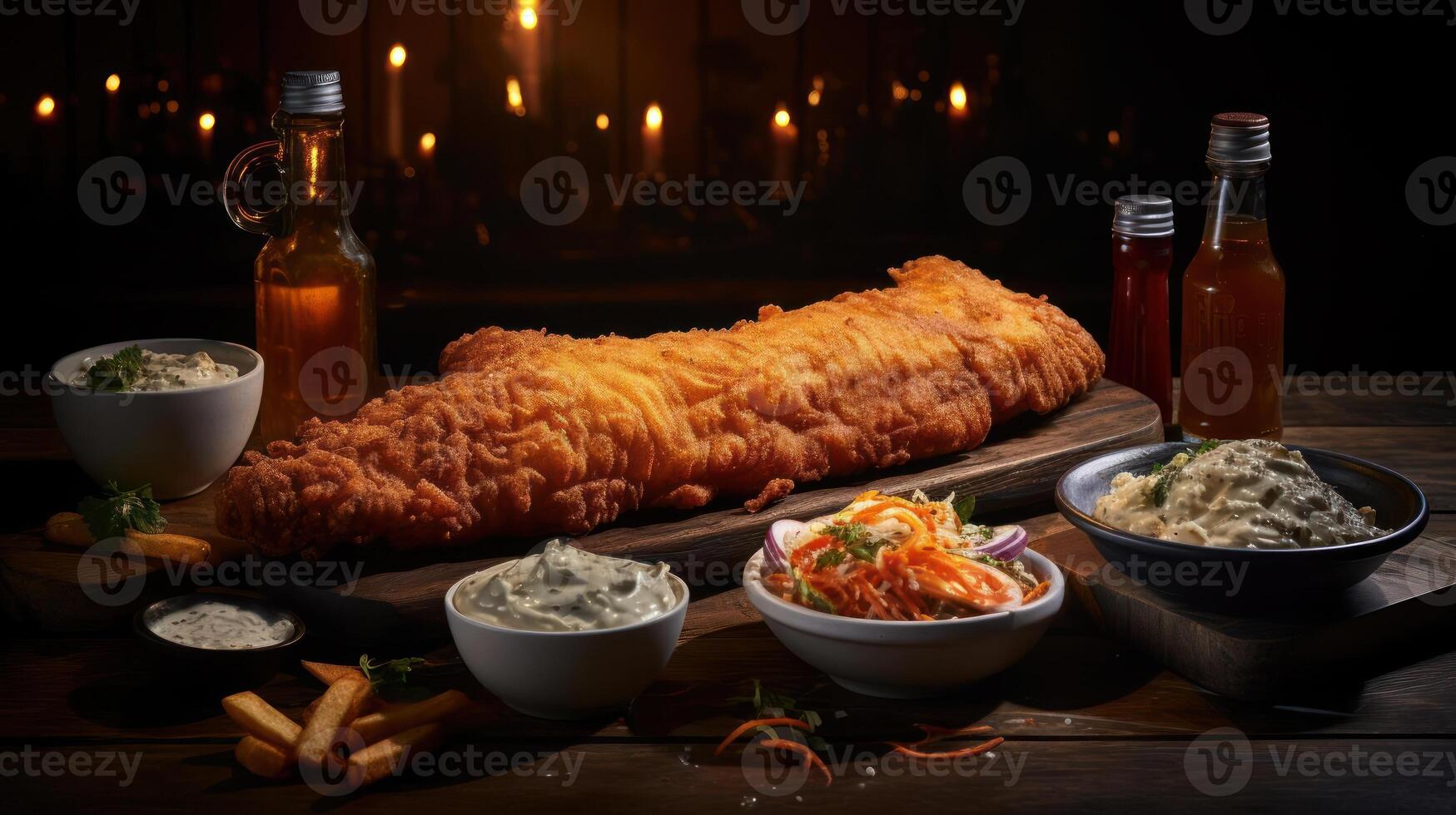 Fish and Chips with Coleslaw and Tartar Sauce photo