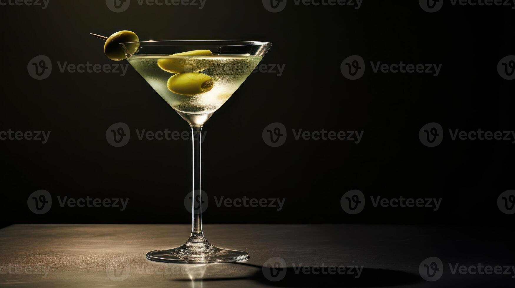 A martini cocktail with green olives photo