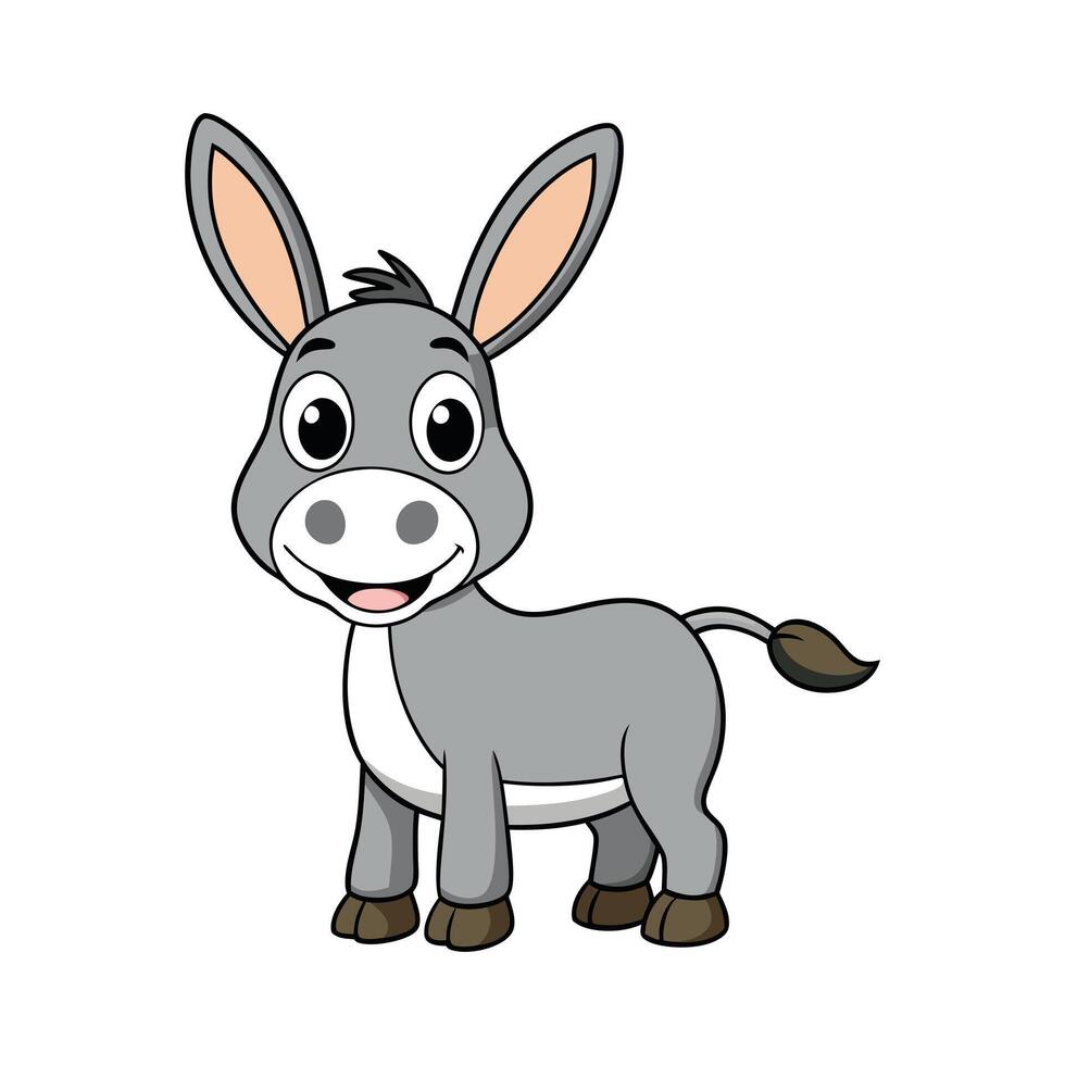 Cute cartoon donkey illustration against white background. vector