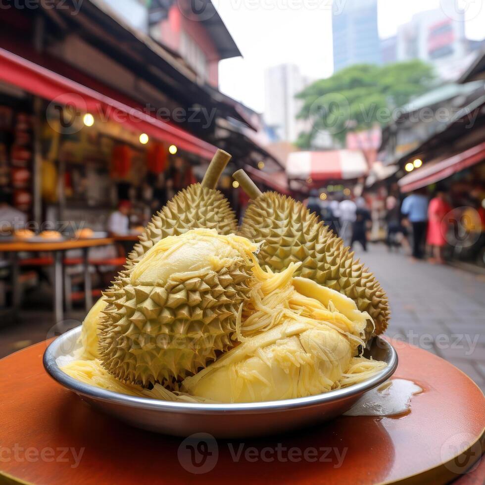 A durian fruit on a table photo