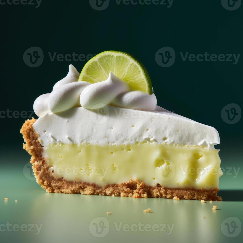 A dessert featuring a tangy key lime filling, often topped with whipped cream and garnished with a sprinkle of lime zest. photo