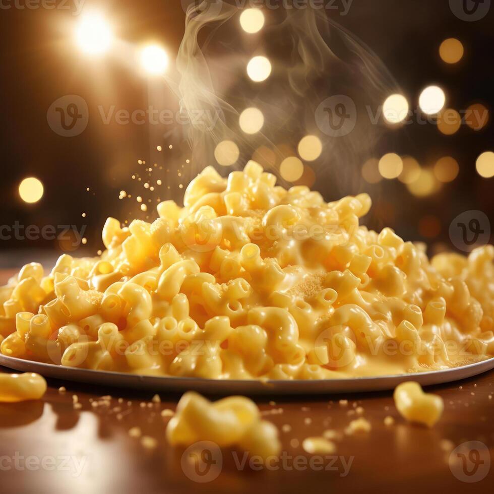 A plate of macaroni and cheese with a golden-brown crust on top. photo