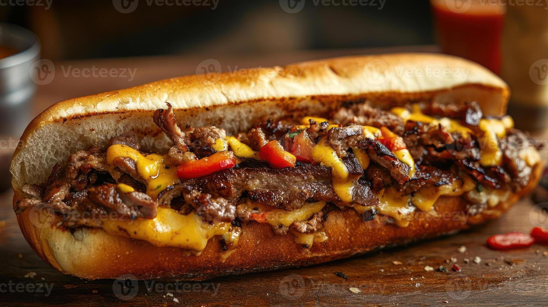 A Cheesesteak sandwich with melted cheese and meat on a crusty roll photo