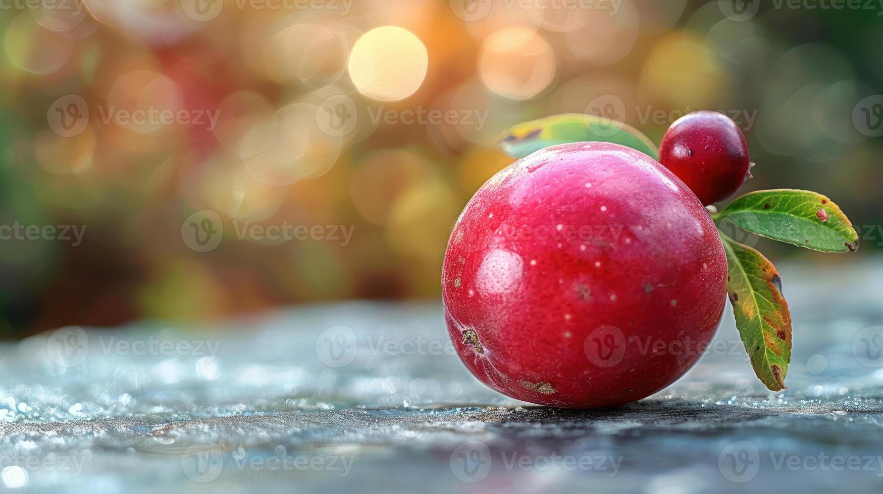 A fresh apple with a few drops of water condensed from the misty background, photo