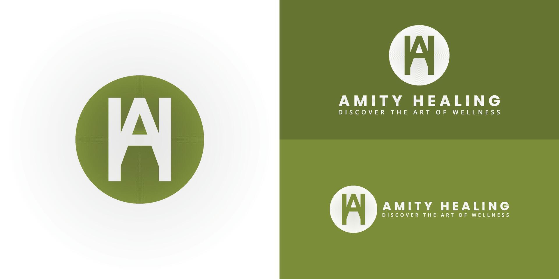 The serene and elegant logo design features the initials AH intertwined to form a unique and visually striking symbol that evokes a sense of harmony and balance perfect for the wellness center logo vector