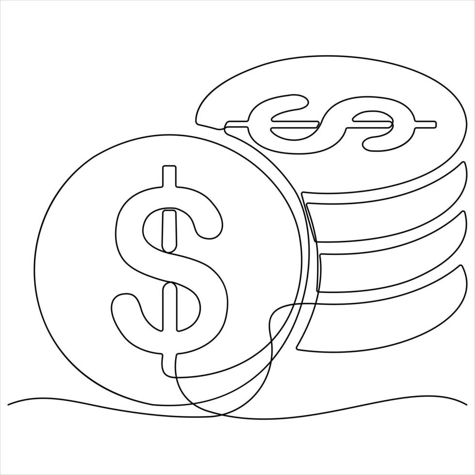 Dollar sign continuous one line art drawing of Money dollar outline design vector