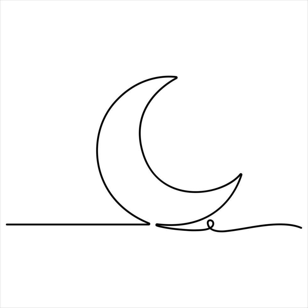 Single line continuous drawing of crescent moon for Ramadan element simple crescent moon style outline illustration vector