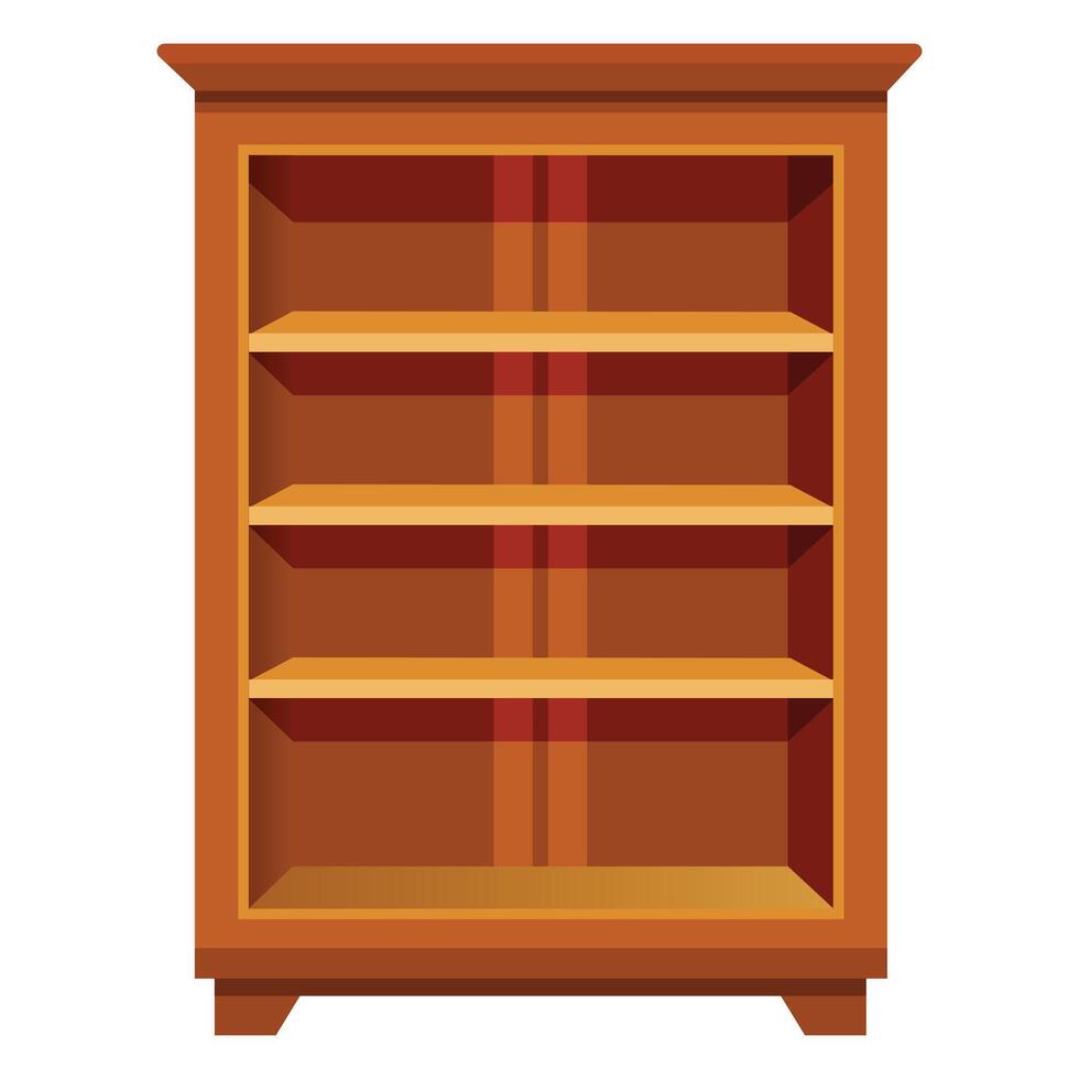 Illustration of empty wooden bookcase isolated on white vector