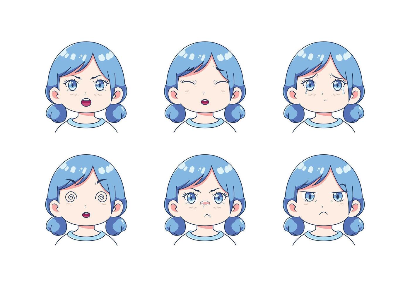 Collection illustrations of cartoon girls with various expressions vector