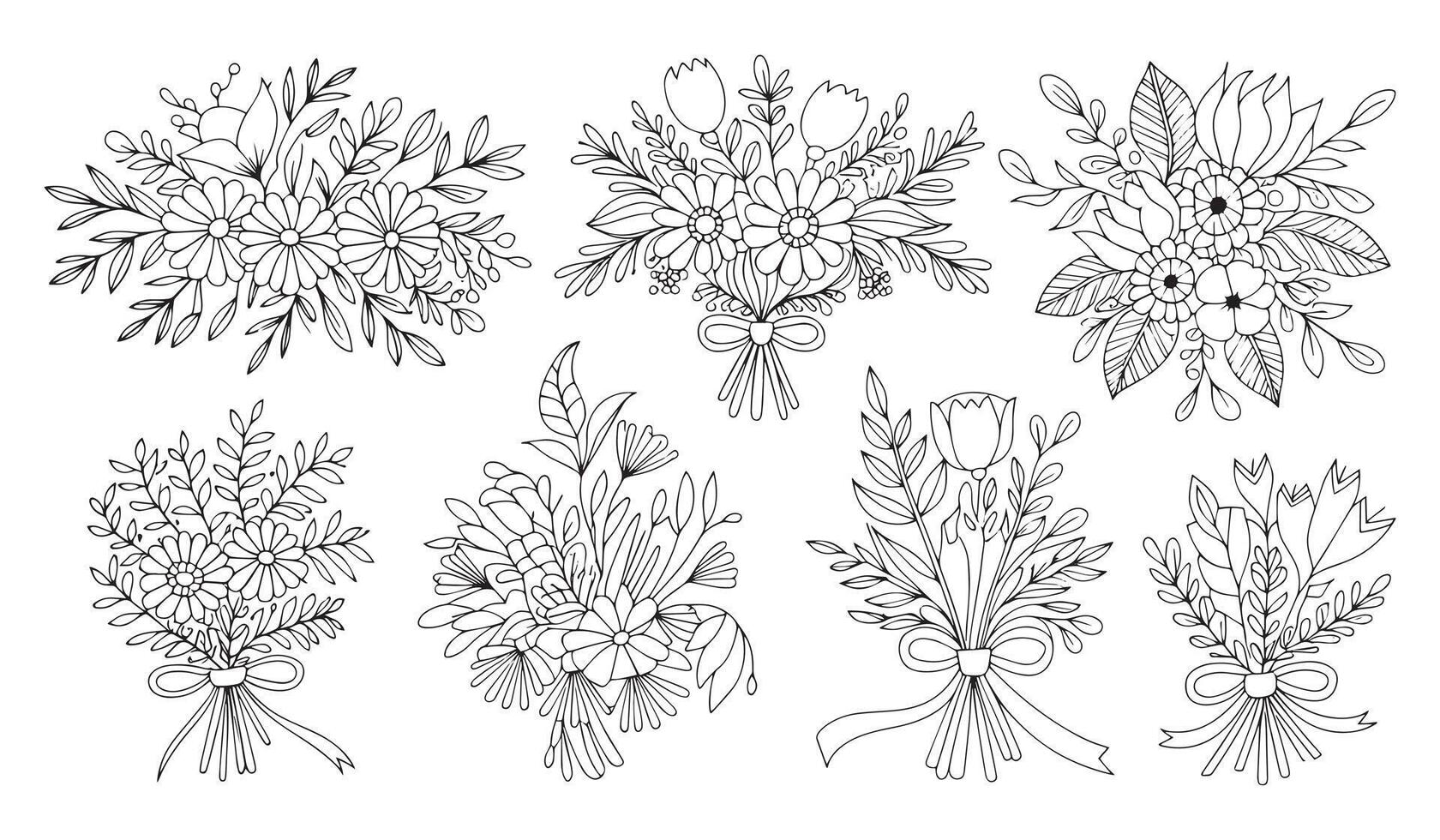 Floral Bouquets Line Art vector