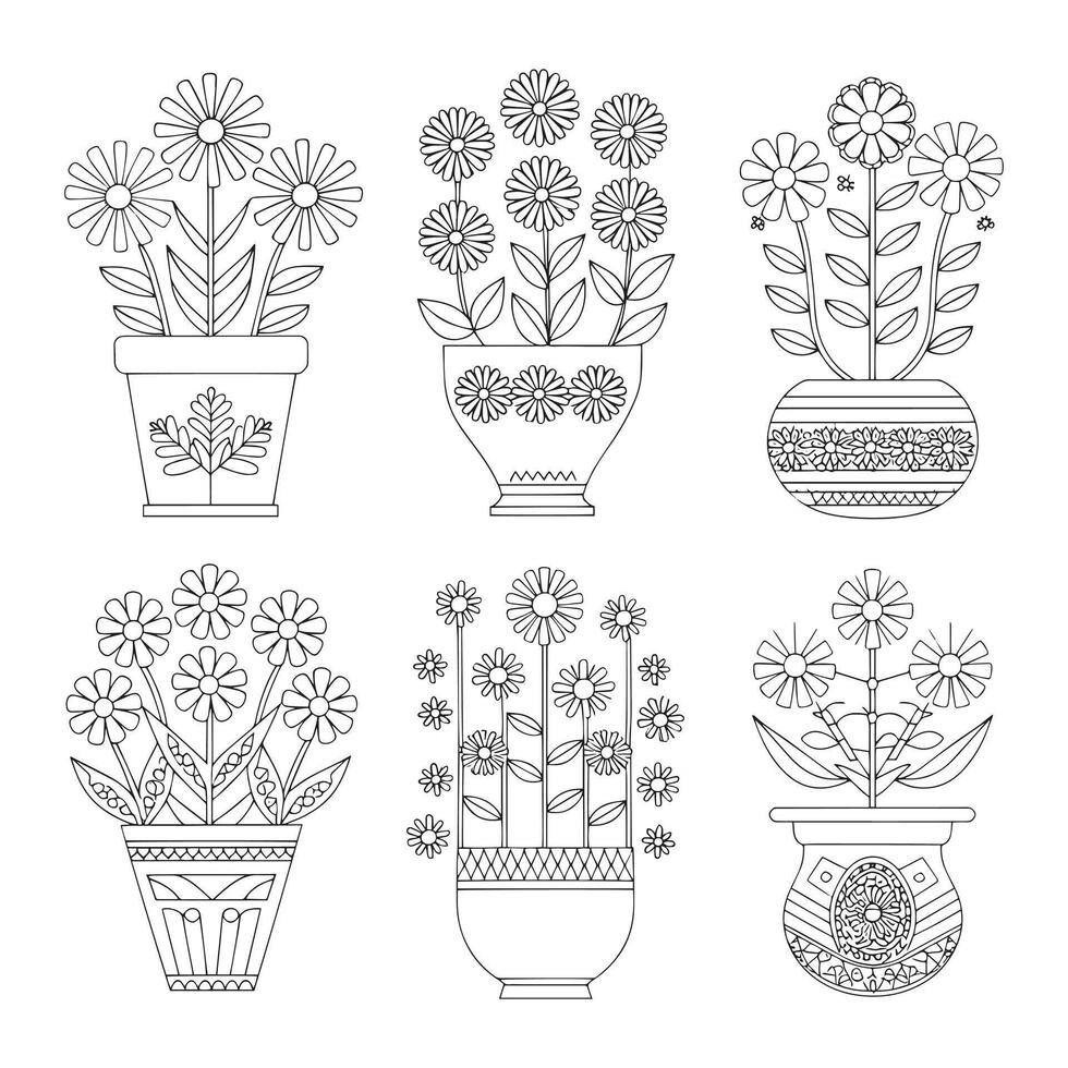 Flower Pots Coloring Page vector