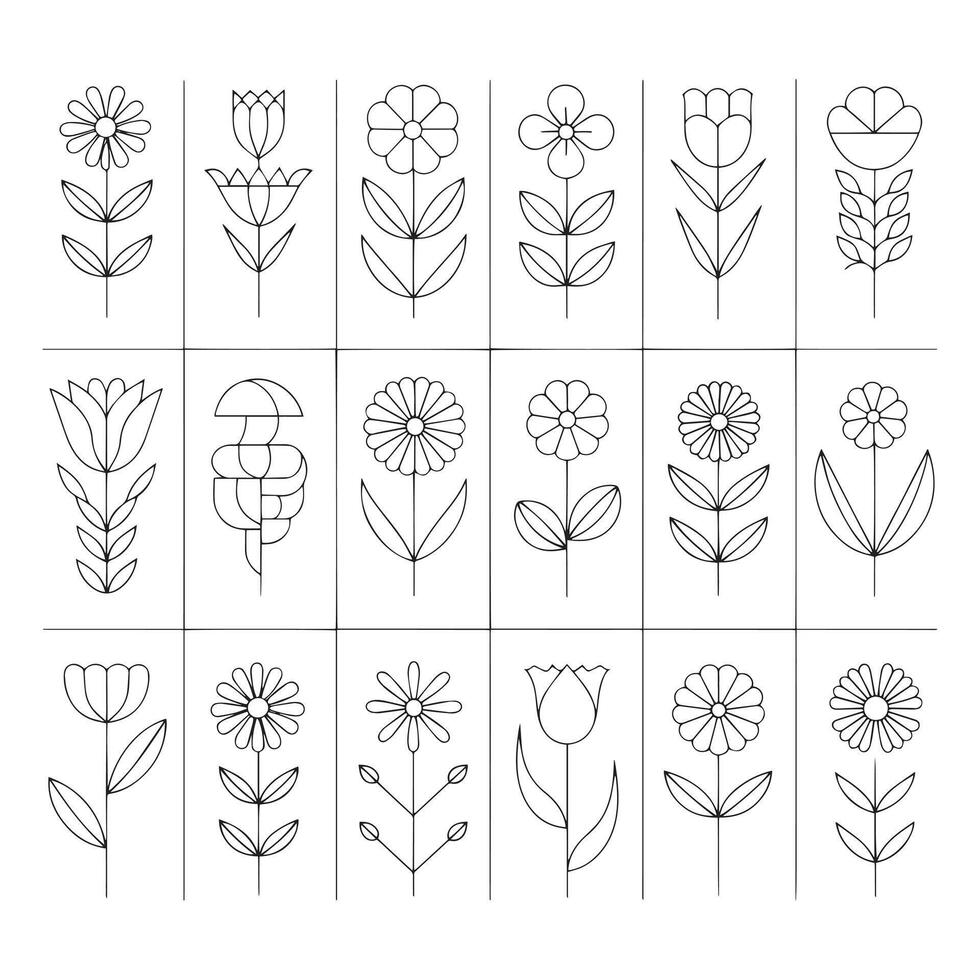 Minimalist Flower Line Art Set vector