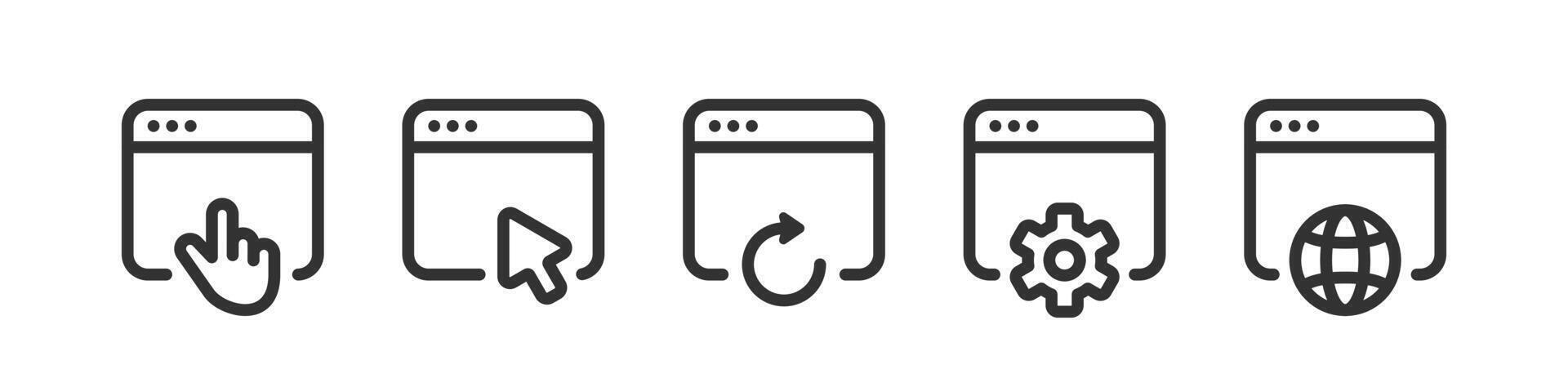 Web page icon. Website mouse click. Browser reload, search set. vector