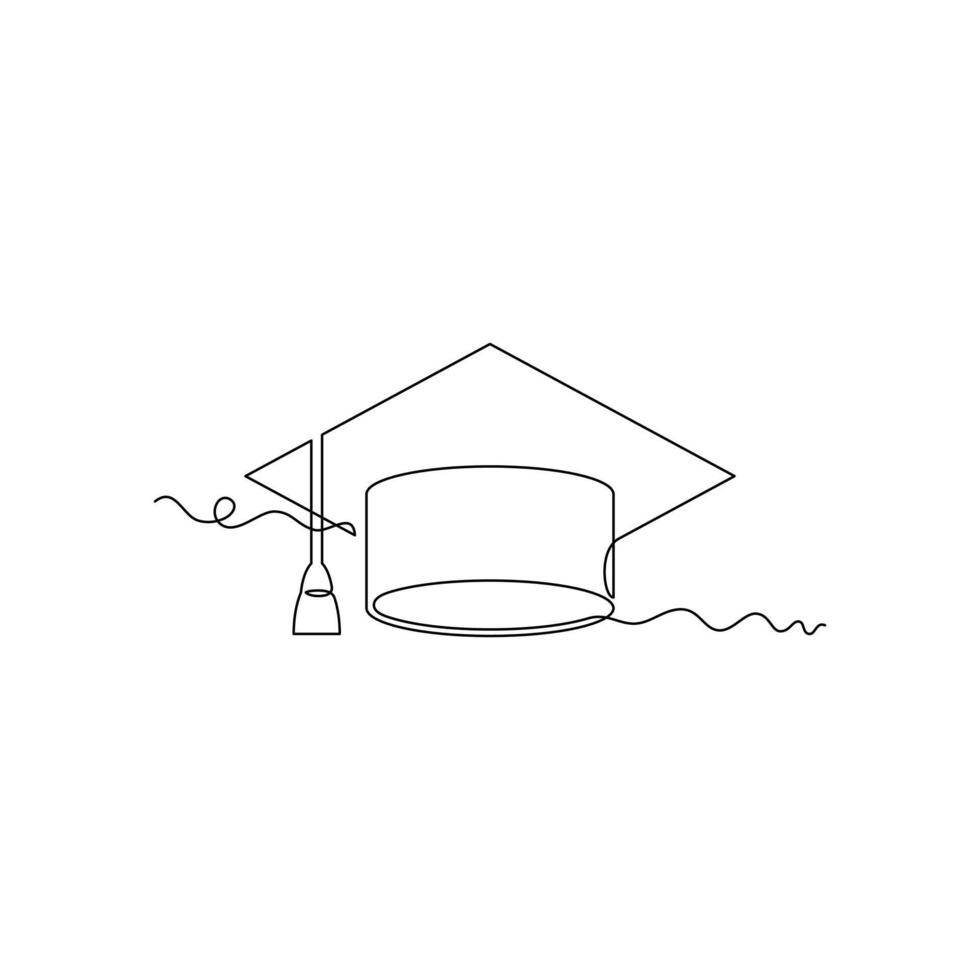 one line art graduation toga hat illustration. line art, one continuous line, simple, hand drawn and sketch style. for icons, symbols, signs or logos vector