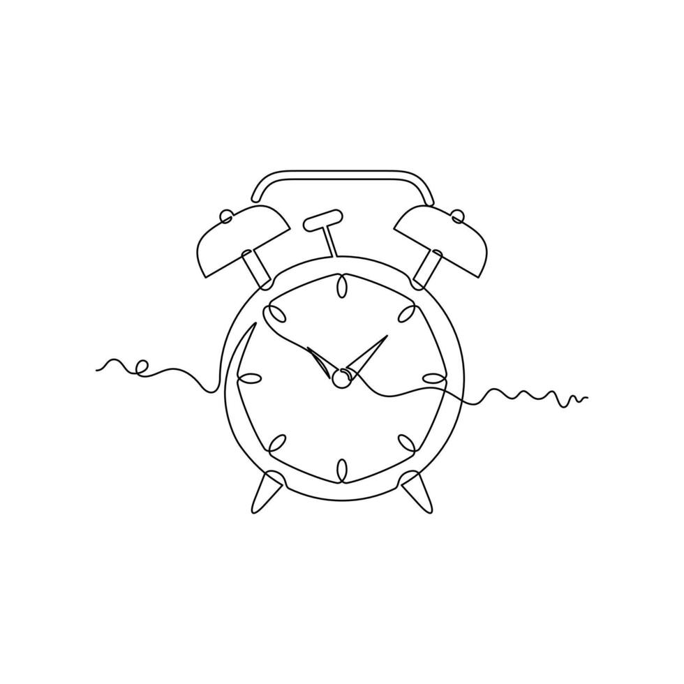 one line art alarm clock illustration. line art, one continuous line, simple, hand drawn and sketch style. for icons, symbols, signs or logos vector