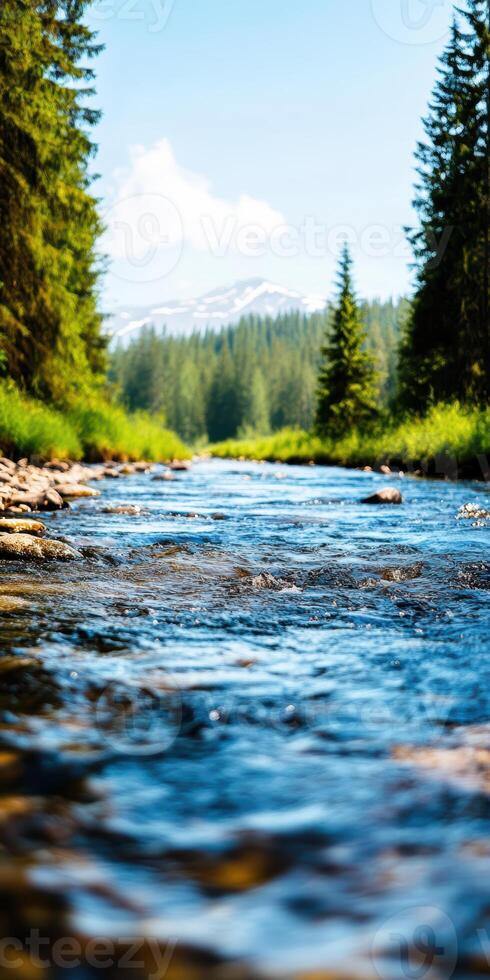 A river with a mountain in the background photo