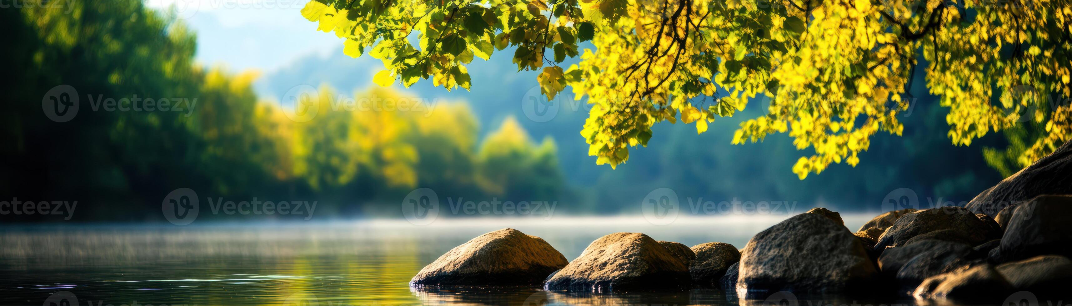 A beautiful landscape with a river and a tree photo