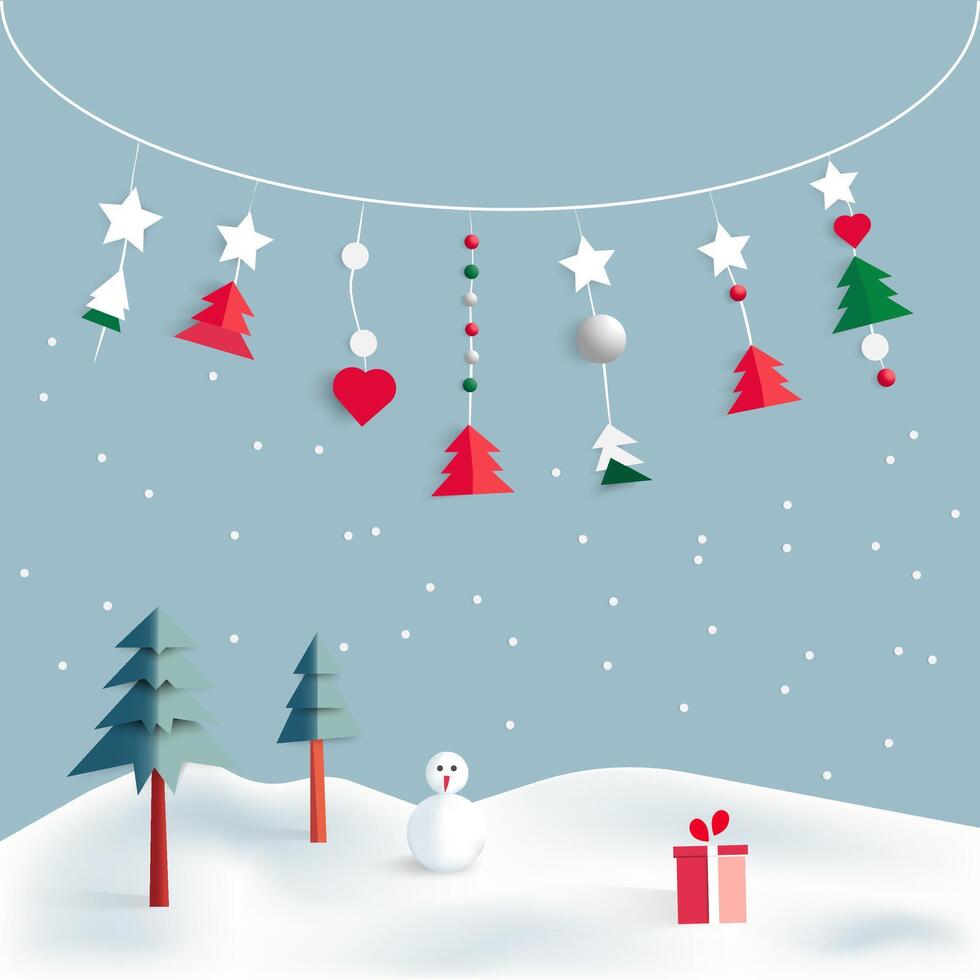 Celebrate the joy of Christmas with festive scene of snow cheerful snowman decorated tree gifts capturing holiday warmth and magic in a cute flat design . vector
