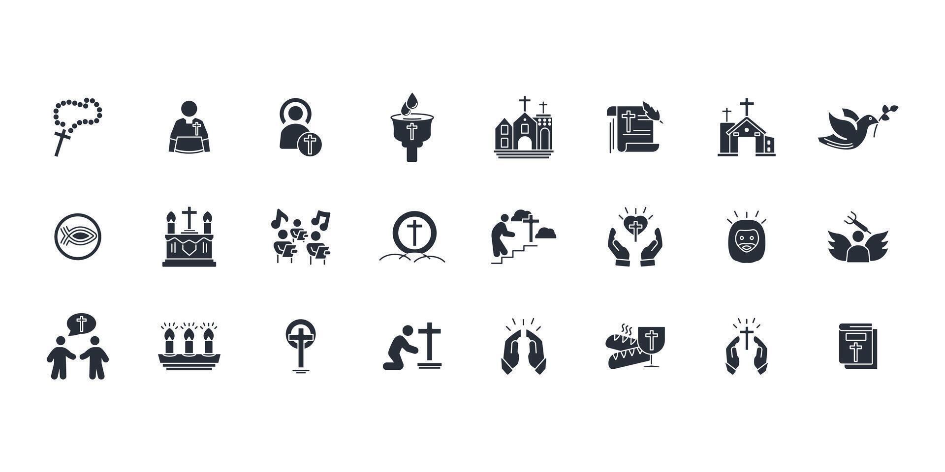 Christianity icon set..Editable stroke.linear style sign vector