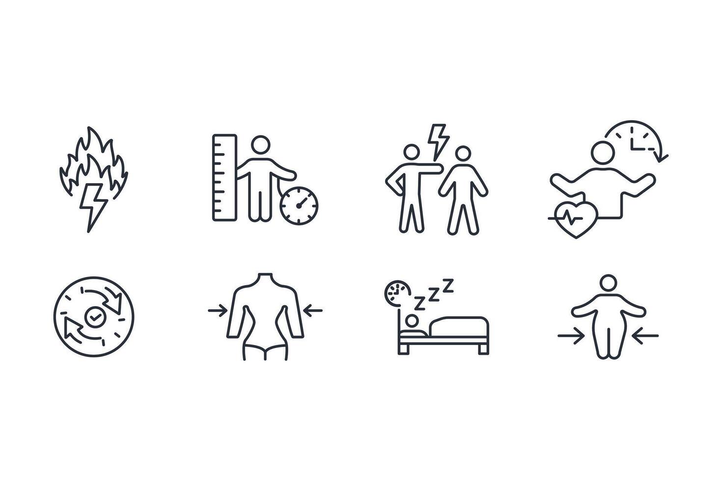 Weight loss icon set..Editable stroke.linear style sign vector