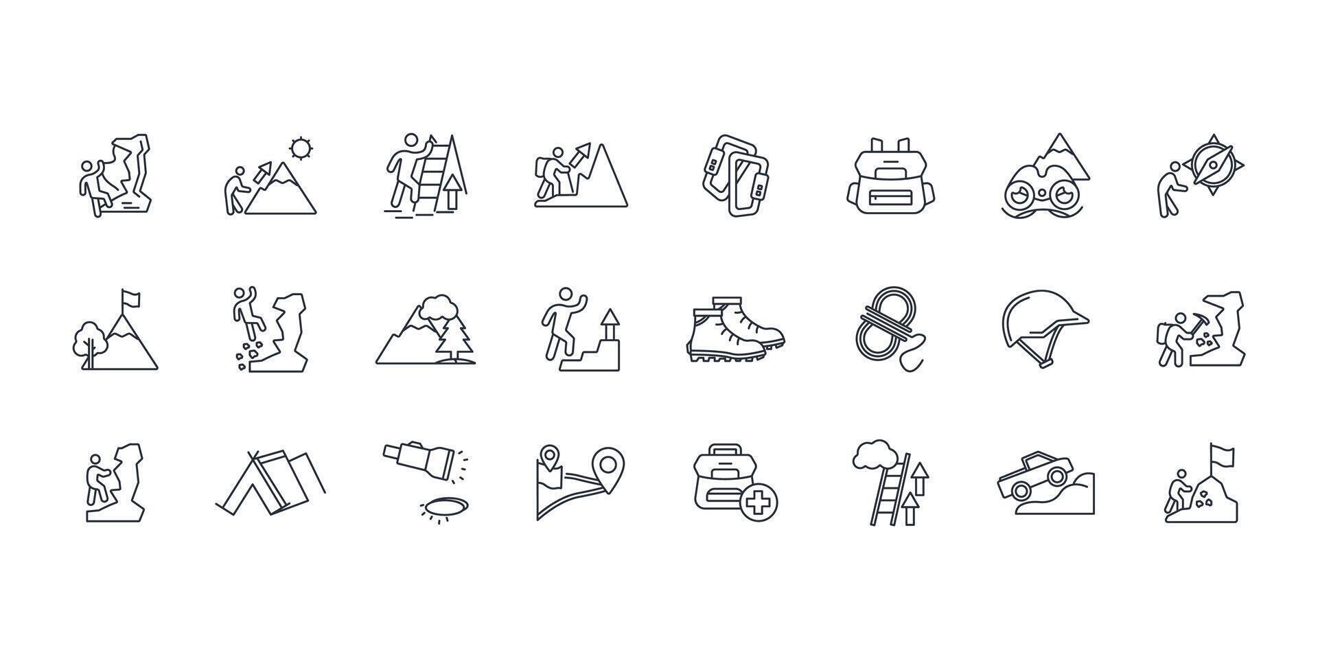 Climbing icon set..Editable stroke.linear style sign vector