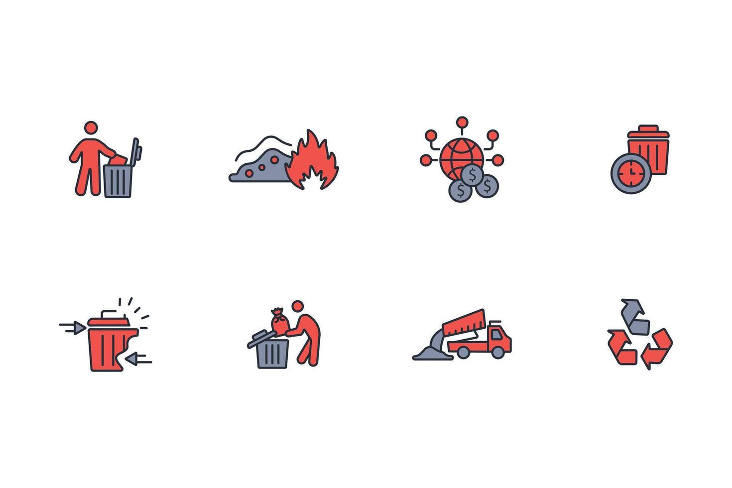 Waste icon set..Editable stroke.linear style sign for use web vector