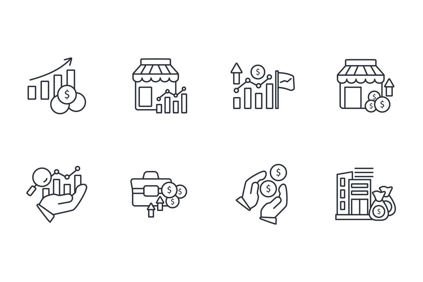 Stock market icon set..Editable stroke.linear style sign vector