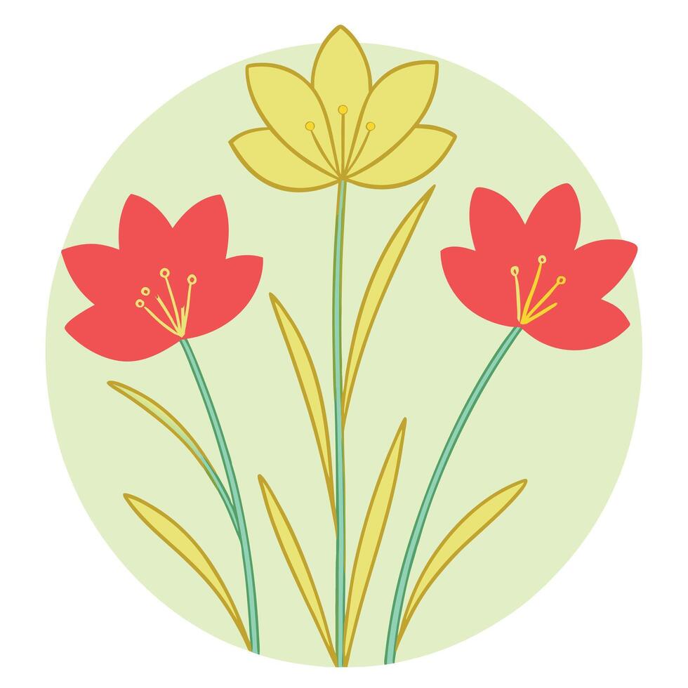 Elegant Floral Design Red and Yellow Flowers, Circular Frame vector